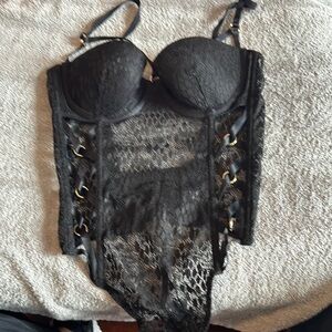 Victoria's Secret Black Corset Bra with Lace-Up Detailing